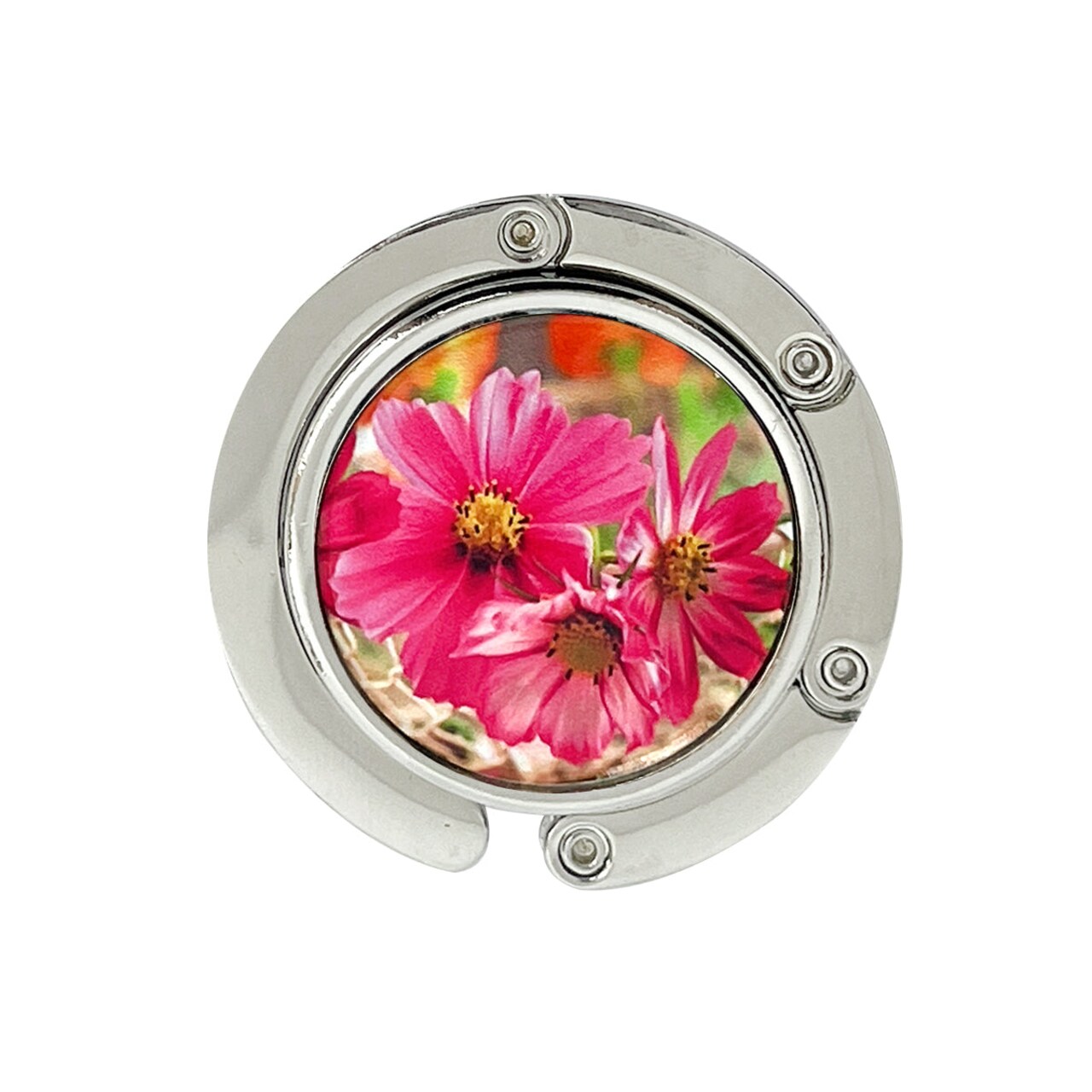 Wrapables Scenic Purse Hook Hanger, Foldable Handbag Table Hanger, Pink Daisies